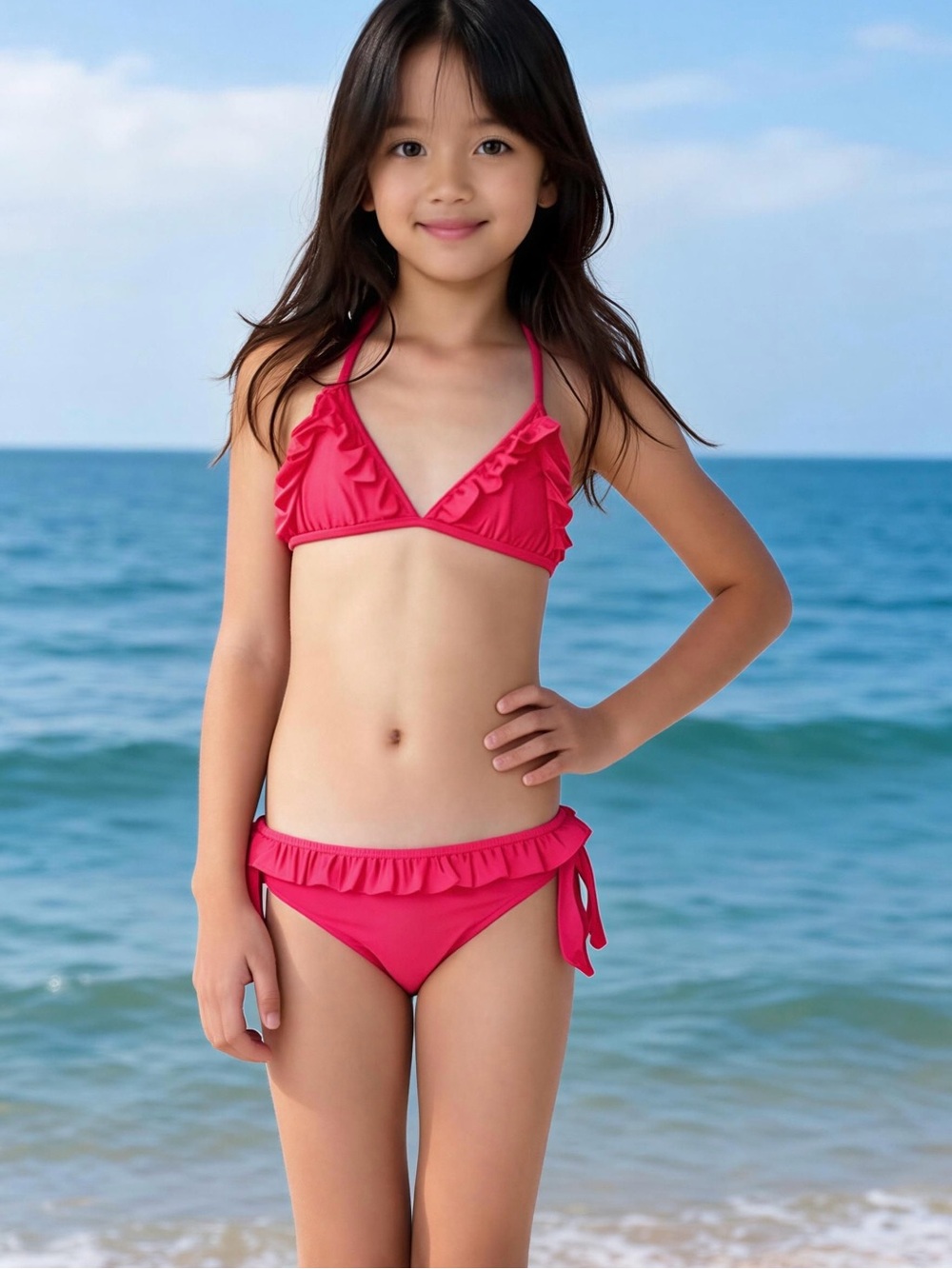 Snapper Rock Girls Neon Hot Pink Ruffle Two Piece Bikini Set Size 12 NWOT